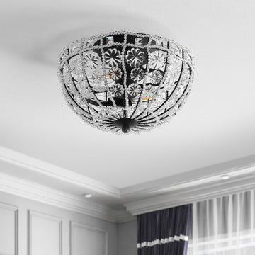 Billie 12" Crystal Flower Metal/Acrylic LED Semi Flush Mount - JONATHAN Y